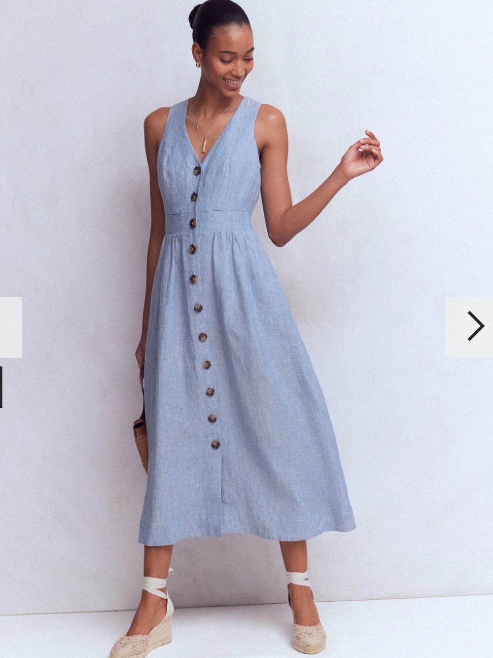 BODEN Catherine Button Linen Dress Chambray Size 2 R